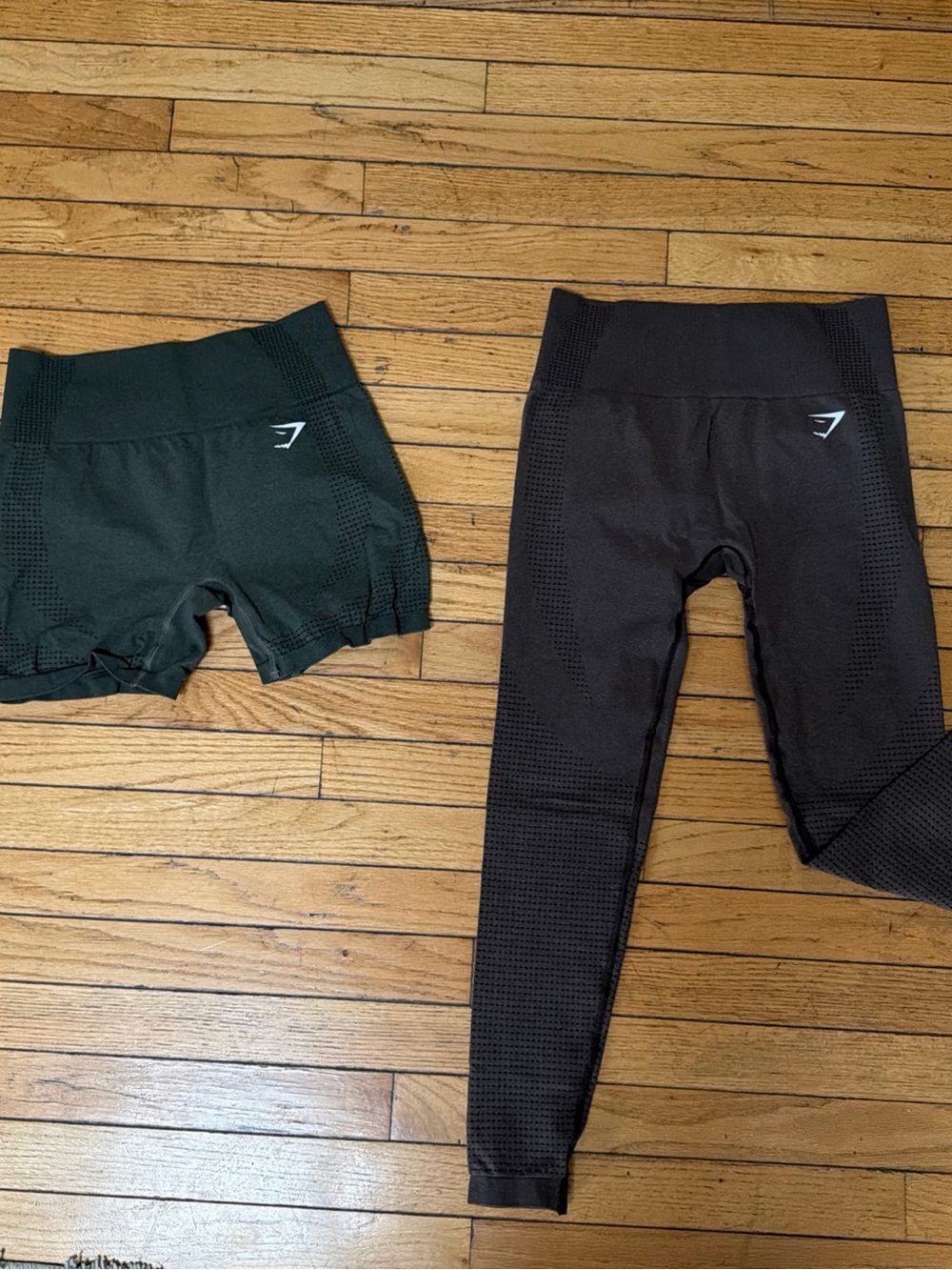 Gymshark Kids Black Leggings and Dark Green Shorts Active Set
